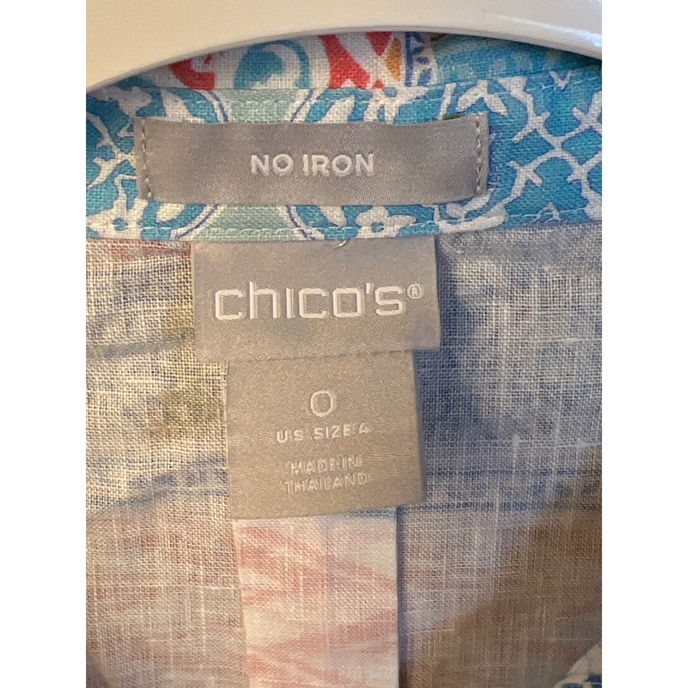 Chico's Button Down Women's Size 0 Blue Pink Paisley Print No Iron Blouse Top - Picture 4 of 7